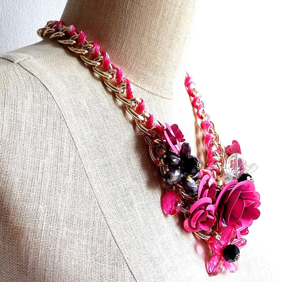 Romeo and Roses Pink Floral Cluster Bib Statement - Picture 2 of 5